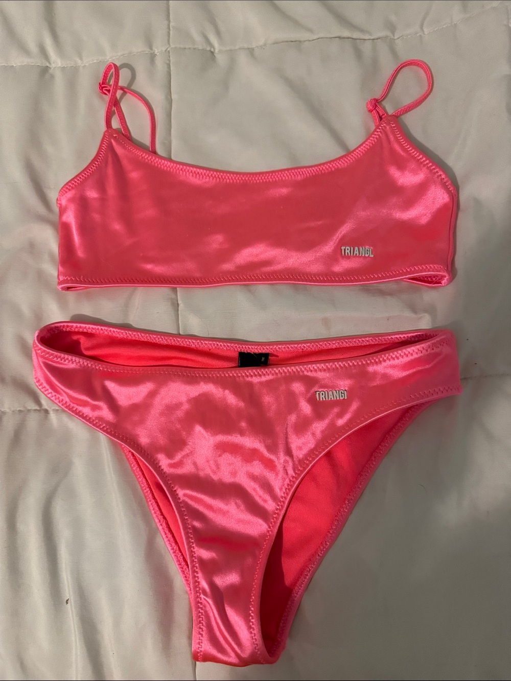 triangl swimwear Hot Pink Satin Bikini Set